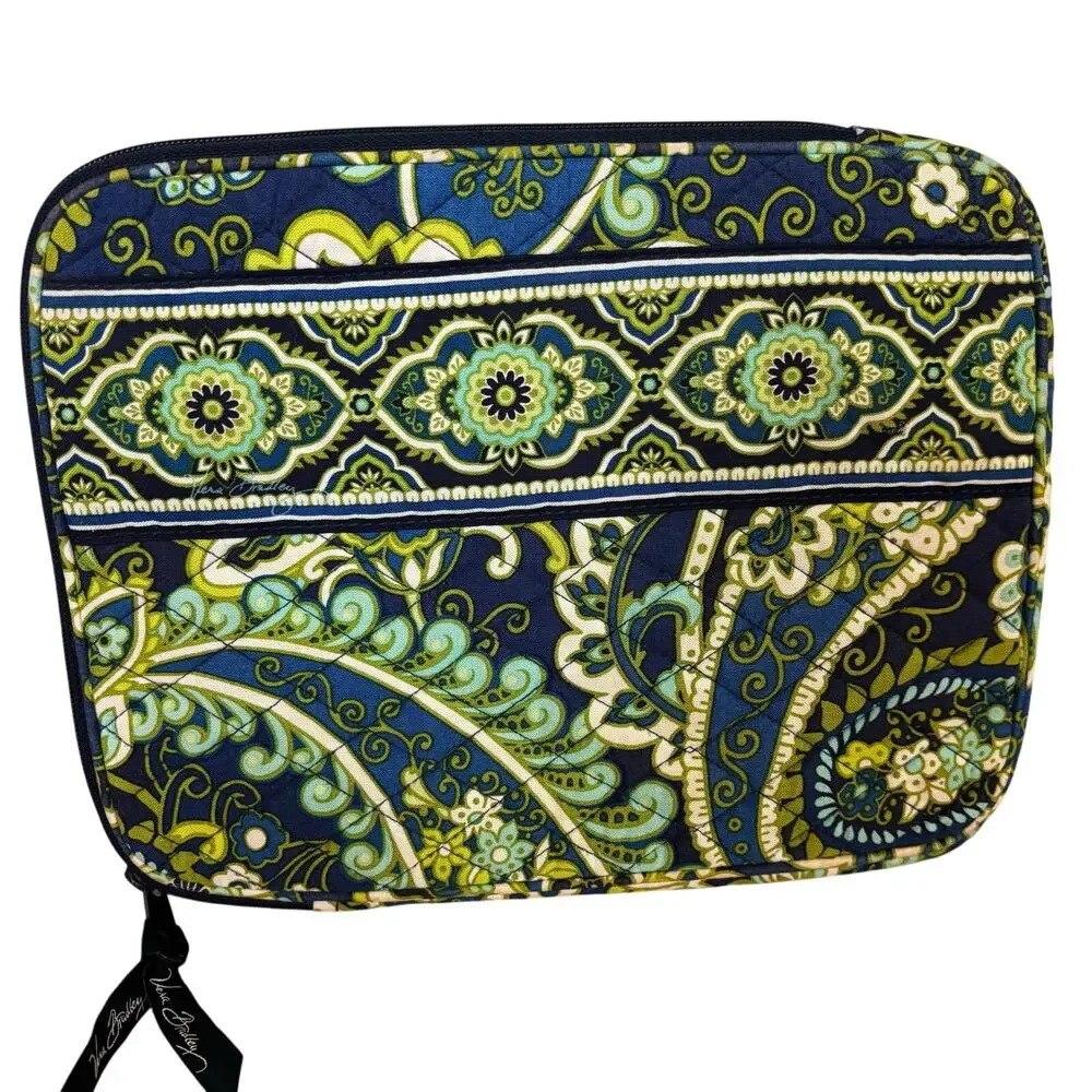 Vera Bradley quilted cotton zip around tablet cover computer case blue green